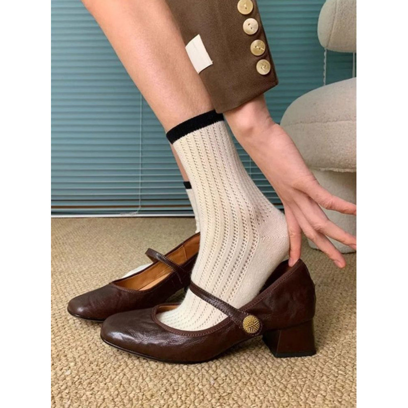 & Brown Leather Mary Jane Pumps Shoes