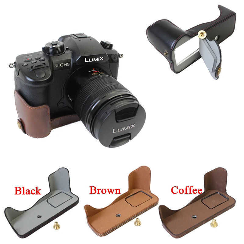 C PU Leather Camera Case Half For Gh5 Lumix Gh5 Bottom Open Battery Black Brown Coffee