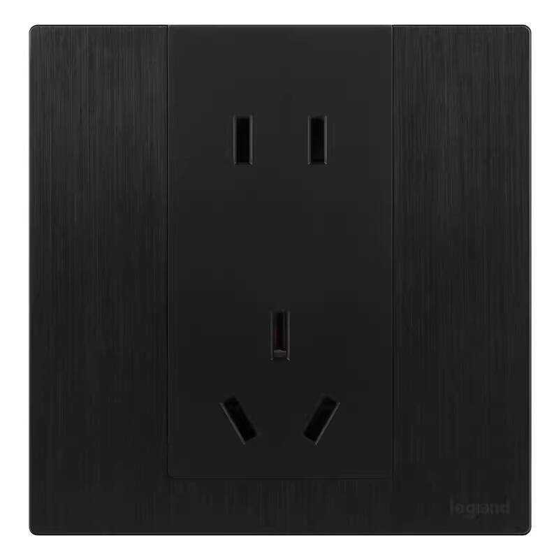 Rogerang Switch Socket Yijing Shidian Brushed Black Five-Hole พร้อม Switch Slim 86 Type