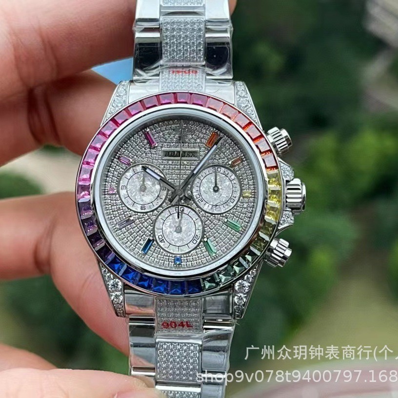 มาใหม่ล่าสุด Texture Worker Full Diamond Rainbow Digypsophila Daytona 7750 Timer Movement อัตโนมัติน