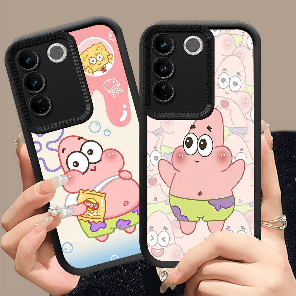 Q-5 SpongeBob ขาวดำเคสโทรศัพท์หรับ VIVO V29E V29 V27 Pro ปกสีชมพู