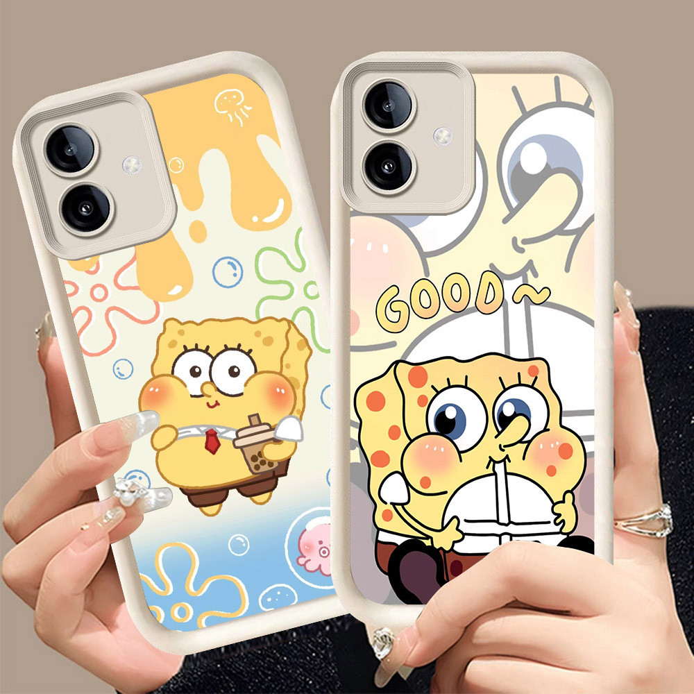 Q-7 SpongeBob ขาวดำเคสโทรศัพท์หรับ VIVO IQOO U5 Y75 Y02A U5E Y02T Y02 Z6 5G ปกสีชมพู