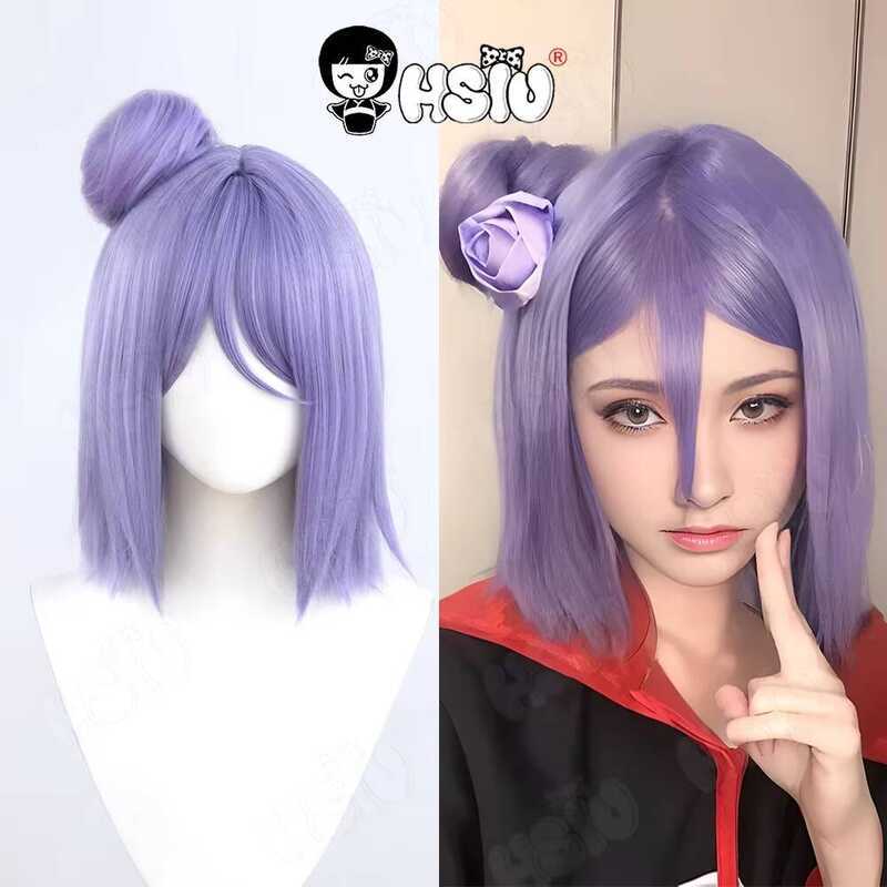 M Konan Cosplay HSIU 40Cm Purple Short Heat Resistant Synthetic Wig+Wig Cap Anime Cosplay Wig