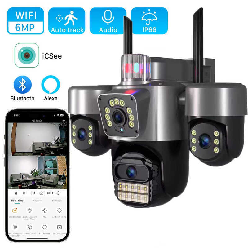 ICsee กล้องเฝ้าระวัง WiFi ไร้สายแบบสามตาหัวบอล