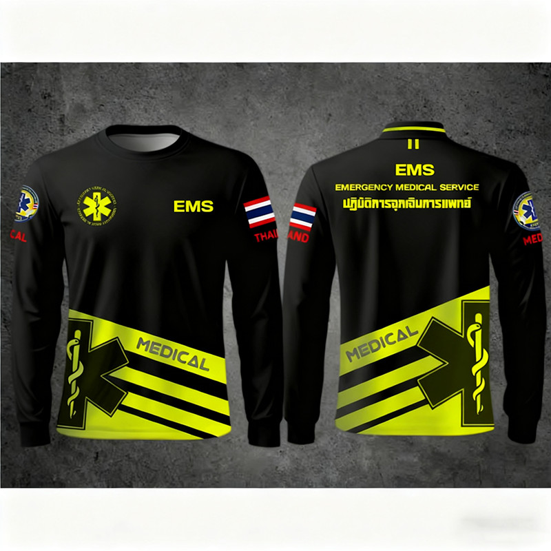 เสื้อแขนยาวบริการแพทย์ฉุกเฉิน เนื้อผ้าระบายอากาศดี ใส่ทำงานช่วยเหลือแล้วดูมืออาชีพ