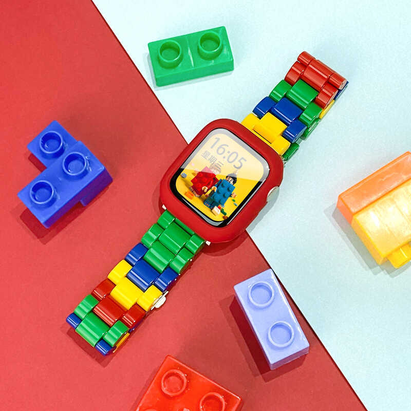 เหมาะสําหรับสายนาฬิกา Lego Color Matching Resin iwatch Strap Summer Apple Watch Strap