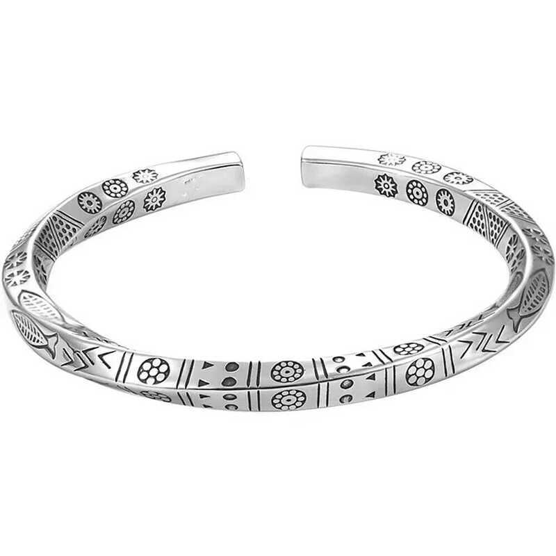 ▥ เงินสเตอร์ลิงผู้ชายเปิดสร้อยข้อมือ Bohemian Mobius LOOP สร้อยข้อมือผู้หญิง Totem เครื่องประดั