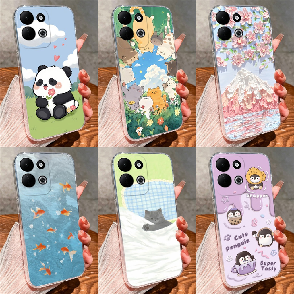 สําหรับ Redmi 17 4G 5G ปลอกภาพวาดสีน้ํามันดอกไม้ Penguin ทนทานลื่นป้องกัน Anti-scratch อินเทรนด์ซิลิโคนนุ่มกรณีโปร่งใสสําหรับ redmi17 Capa Shell