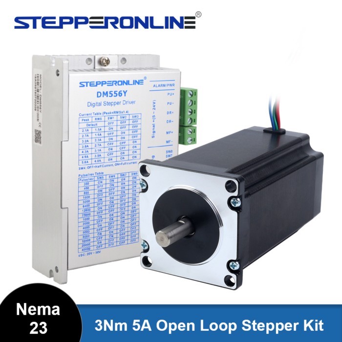 STEPPERONLINE Nema 23 Stepper Motor Driver CNC Kit 3N.m 5A 57x100mm & Driver DM556Y 1.7-5.6A DC20V-