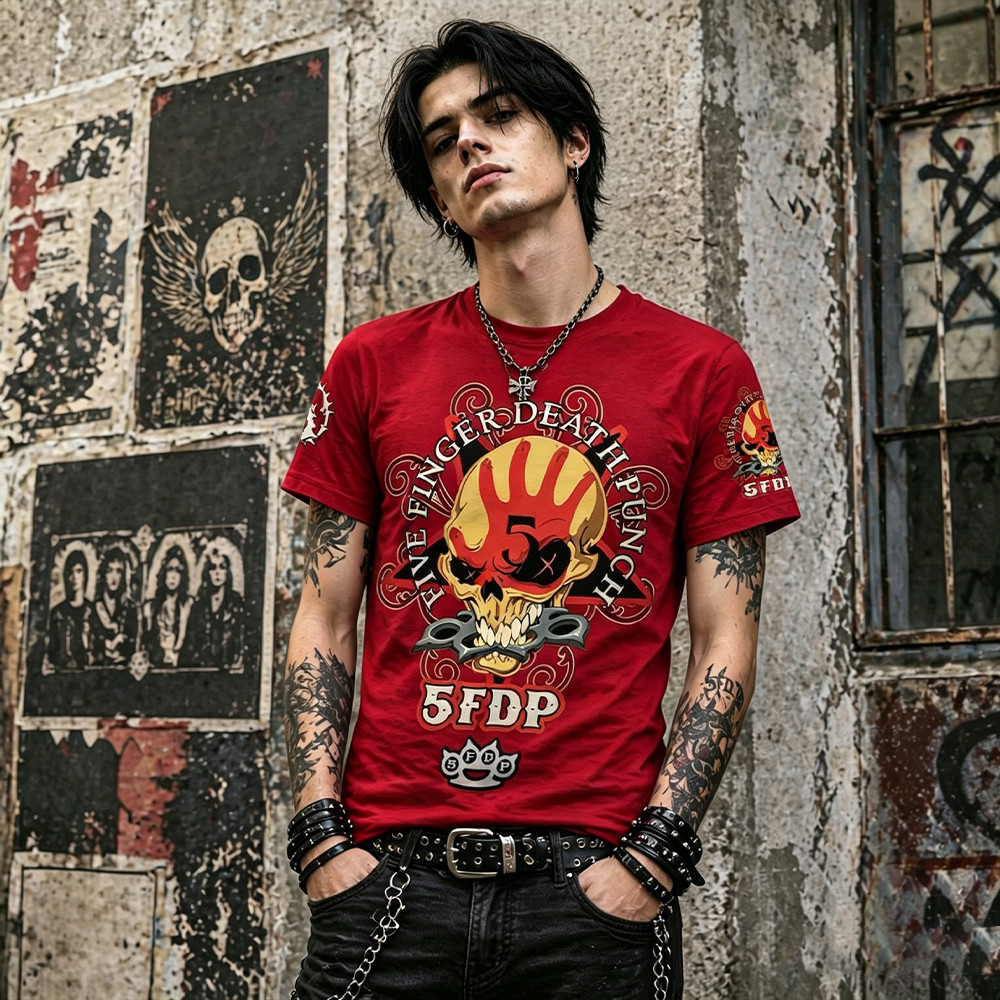 Heavy Metal Rock Band Skull 3D พิมพ์เสื้อยืดสําหรับ 5FDP ห้านิ้ว Death Punch แฟนผู้ชายฤดูร้อนรอบคอ T