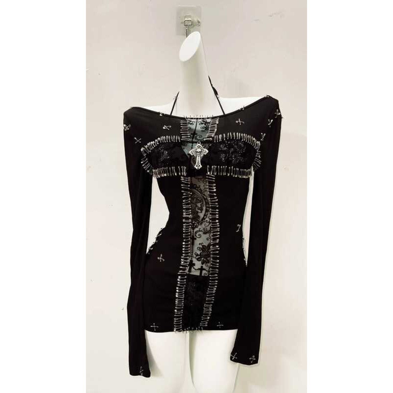 ▥ Y2kแฟชั่นy2kเสื้อผ้าy2k Crop Top Gothicเสื้อผ้าเสื้อวินเทจy2kเสื้อgothicเสื้อpunkเสื้อharukuเ