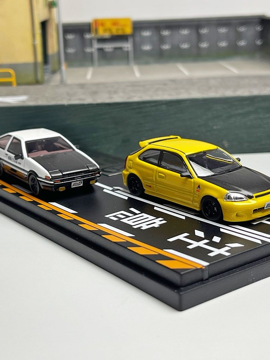 ญี่ปุ่นอะนิเมะ Club รุ่น 1/64 initial D Honda Ek9 สีเหลือง + AE86 สีขาว Limited Edition รถรุ่น