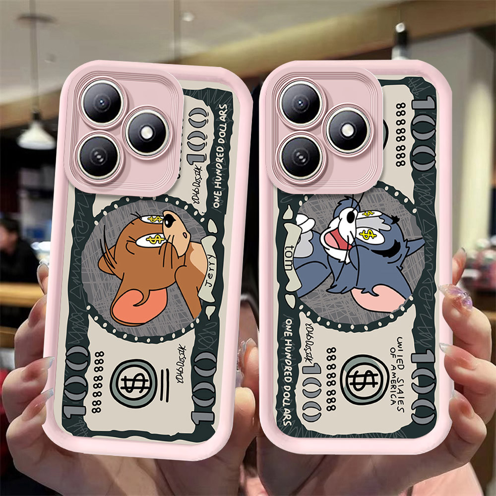 J-16 New Cat Mouse ดำขาวชมพูเคสโทรศัพท์หรับ Realme Narzo C63 N63 Note 60X N53 C61 C51 50 C51S C53 60