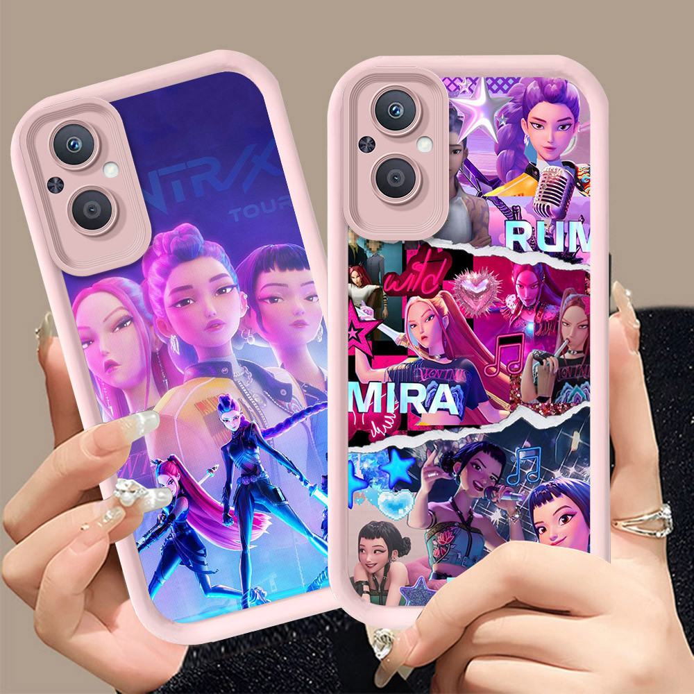 Q-28 Kpop Demon Hunter ขาวดำเคสโทรศัพท์หรับ OPPO Reno A96 8 8Z A76 7 A36 7Z Lite Pro 5G ปกสีชมพู