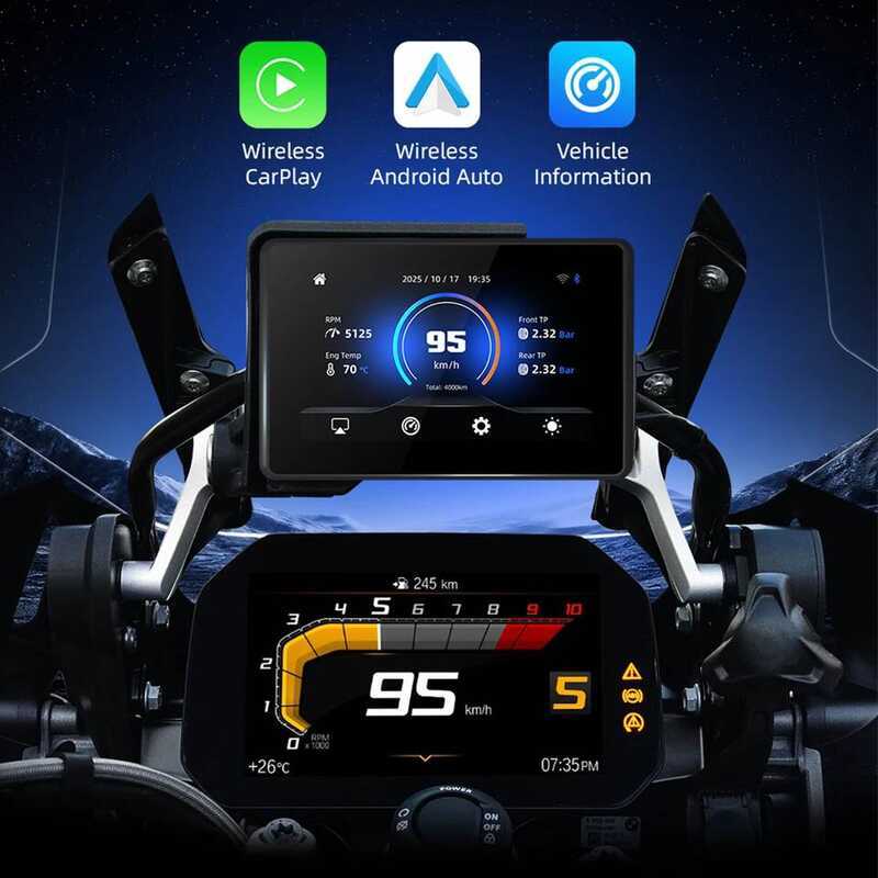 หน้าจอระบบนำทางสำหรับมอเตอร์ไซค์ EKIY 5.0" รองรับ Wireless Carplay และ Android Auto พร้อม GPS สำหรั