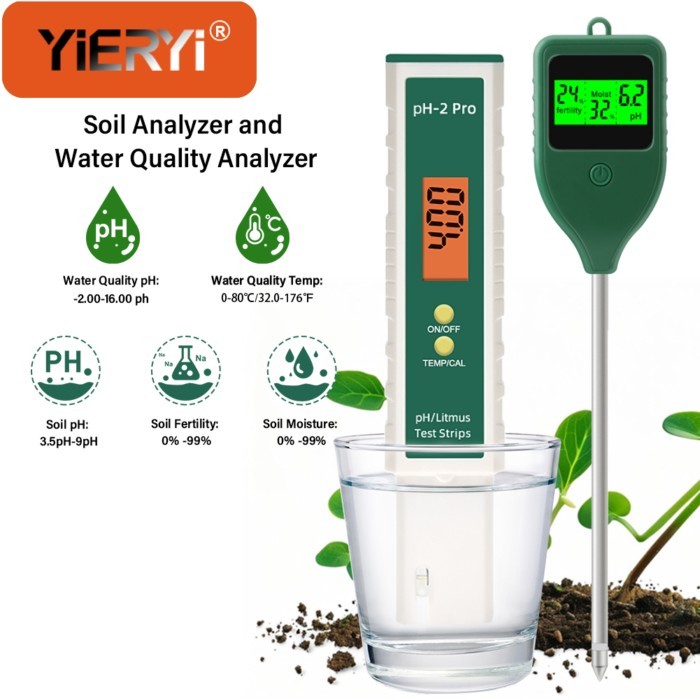 Soil Digital pH Meter Water Temperature Meter Plant Soil Moisture Fertility pH Testing Kit for Hydr