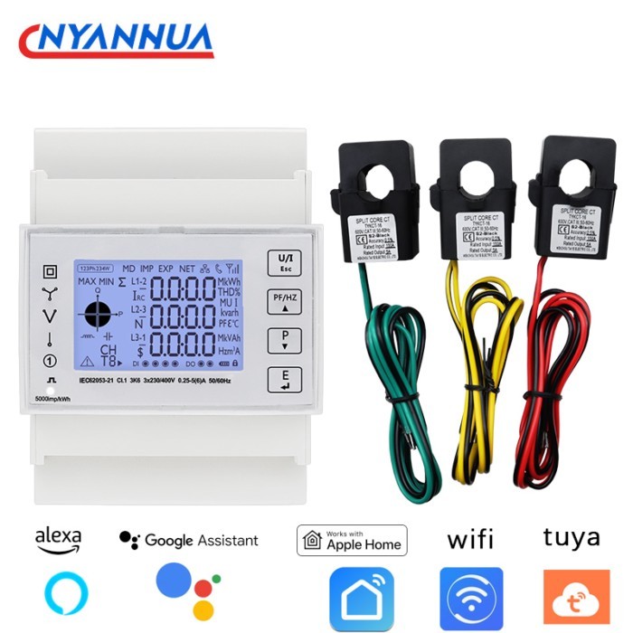 Three Phase Din Rail TUYA Smart Voltage Kwh Meter Consumption WiFi Energy Meter Real Time Electrici