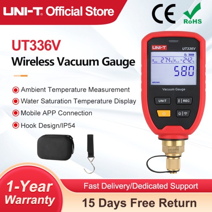 UNI-T Wireless Vacuum Gauge UT336V 1-19000 Micron Digital Cooling Vacuum Meter Mobile APP Connectio