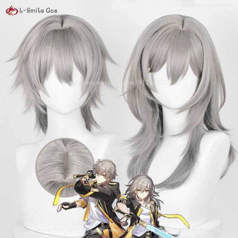 C HSR Trailblazer Cosplay Wig 36Cm Gray Caelus 52Cm Stelle Cosplay Anime Wigs Heat Resistant Synthe