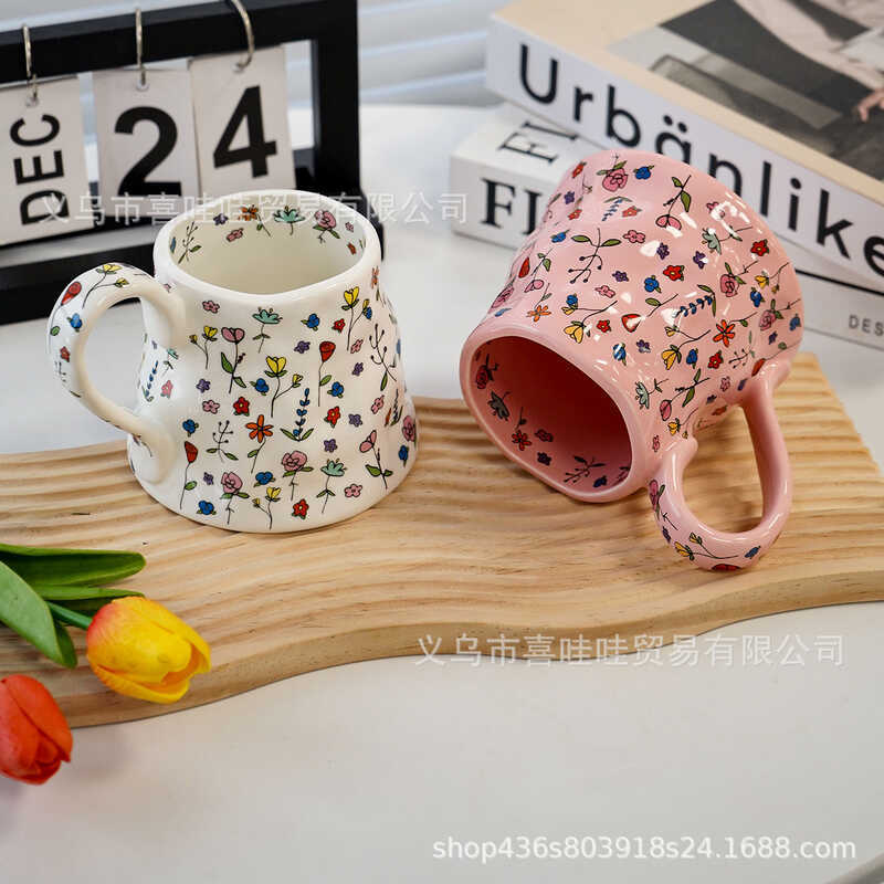 Creative Flower Ceramic Mug High-value Large-capacity Coffee Water Office Breakfast