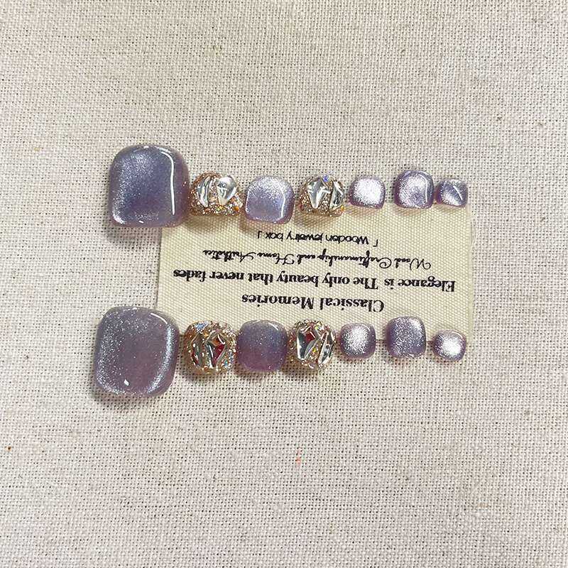 Pure Hand-Weared Nails Toenails Smile Cats Eye กระพริบ Sequined Feet Nails Summer Whitening High-End