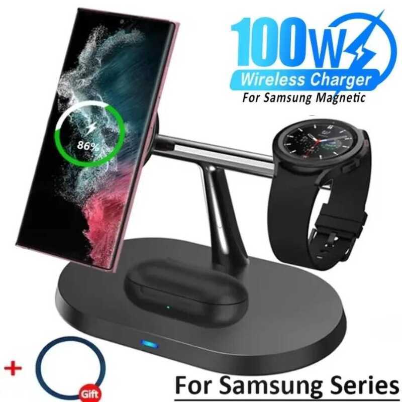 C 100W 3 In 1 Magnetic Wireless Charger Fast Charging Dock Station For Galaxy S25 S24 Watch 7 6 5 4