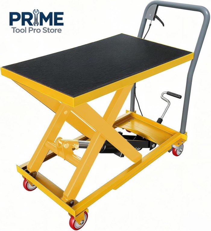 500 LBS Hydraulic Lift Table Cart, Double Scissor Adjustable Height Hydraulic Lift with Locking Whe