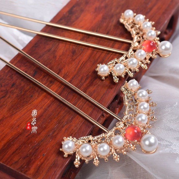 Di Muqing Hanfu ผ้าโพกศีรษะแถว Hairpin Super Immortal Tang สไตล์ Song-made Hairpin u Hairpin Pan ผม 