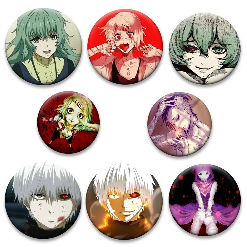 58 มม.อะนิเมะไอคอนเข็มกลัด Kaneki Ken, Suzuya Juuzou,Eto,Kamishiro Rize Pins สําหรับกระเป๋าเป้สะพายห