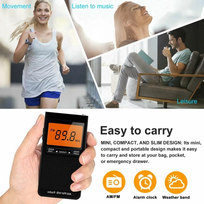 Portable Weather Radio FM AM NOAA Emergency Pocket Radio With Weather Warning Alarm Clock Mini Hand