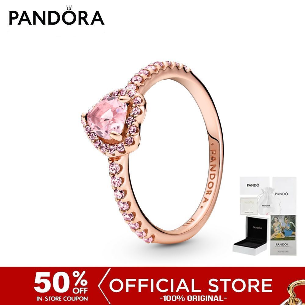 (ของแท้100%) Pandora Heart 14k Rose Gold-plated Ring With Orchid Pink Crystal And Fancy Fairy Tale Pink Cubic Zirconia