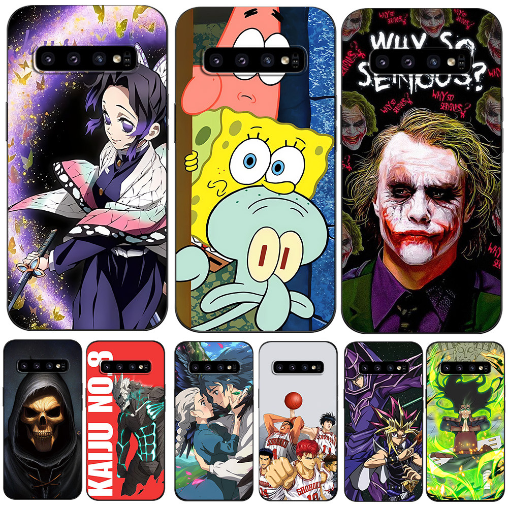 เคสสําหรับ Samsung Galaxy S10 S10 plus 4G เคสโทรศัพท์ฝาหลังซิลิคอนสีดํา tpu Anime DemonSlayer Kaiju No. 8 สพันจ์บ็อบตลก