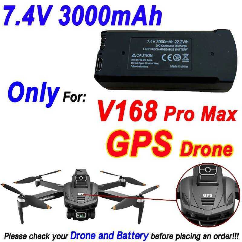 ▥ Original V168 แบตเตอรี่ 7.4V 3000Mah Max GPS Drone 3.7V 2000Mah สําหรับ V168pro RC Quadcopter
