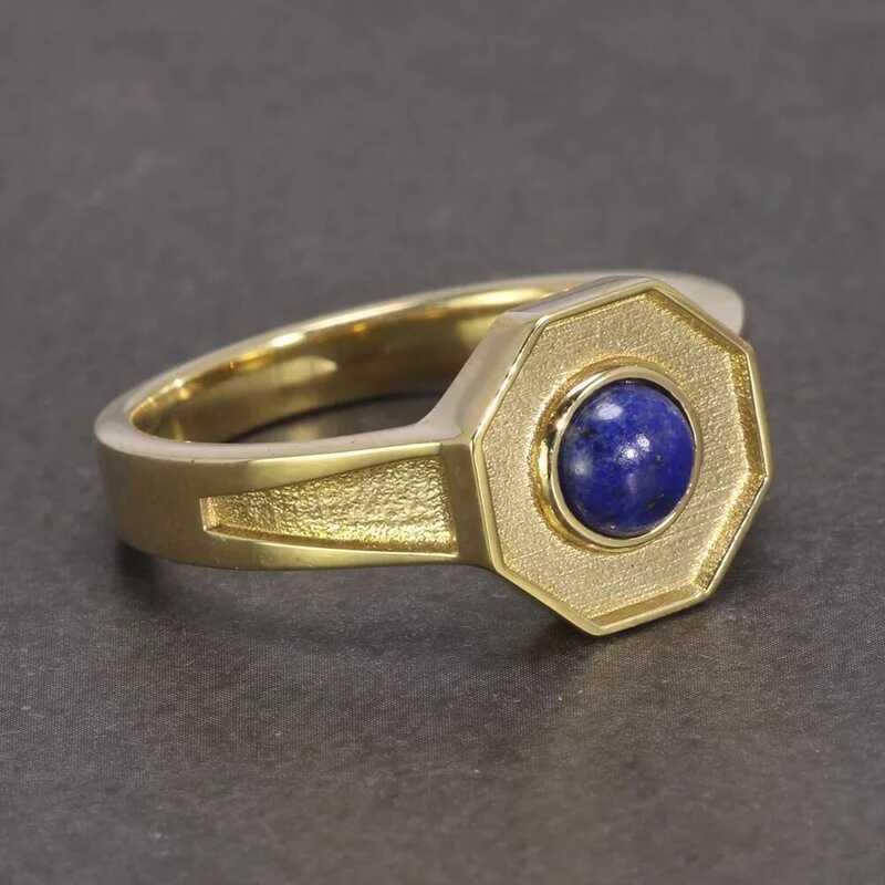 ▥ Handmade Vintage Klaus Mikaelson แหวนหิน Lapis Lazuli ธรรมชาติหกเหลี่ยมแหวนทองแดงสําหรับชาย P