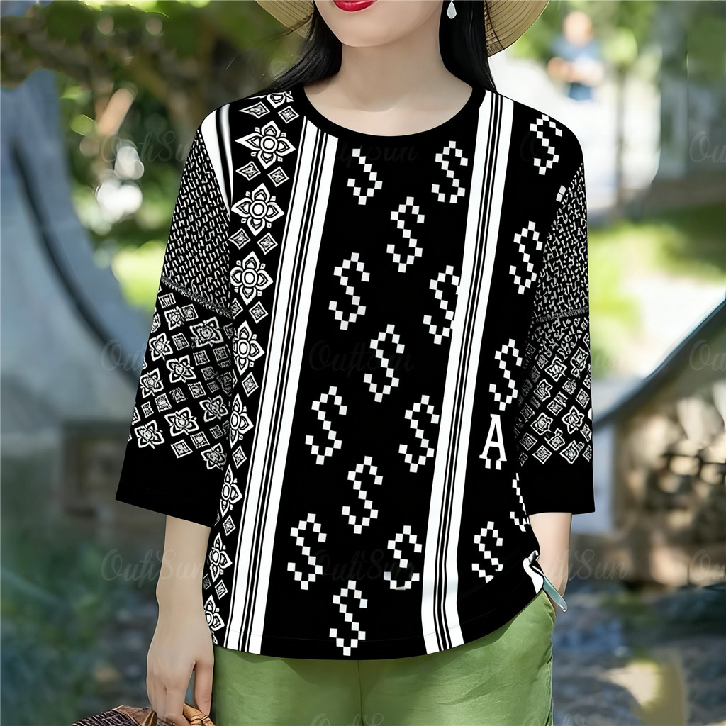 เสื้อยืดสีดำผู้หญิง สไตล์หรูกะทันหัน สบายและอ่อนนุ่ม - รูปที่ 4