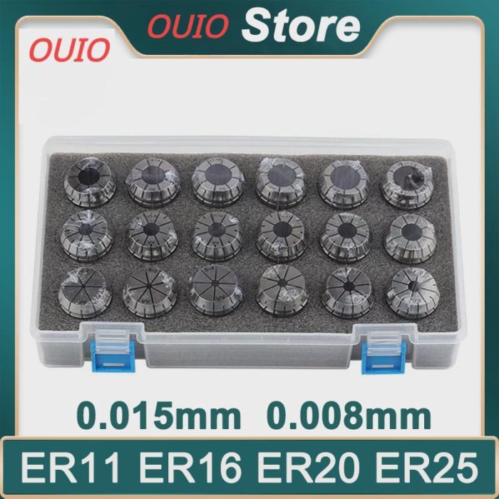OUIO ER11 ER16 ER20 ER25 ER32 ER40 Set ER Spring Collet Chuck 0.015mm 0.008mm for CNC Milling Tool