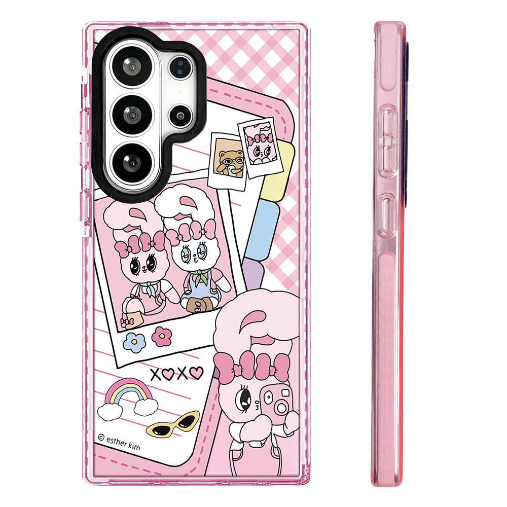 สีสําหรับ Galaxy S23FE S24FE S25FE S23ULTRA S24ULTRA S25ULTRA S26ULTRA น่ารักสีชมพู Esther Bunny selfie A55 A56 S23Plus สีซิลิโคนนุ่มกันชนกันกระแทก