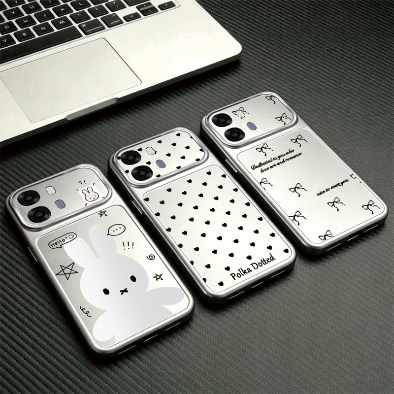 สําหรับ OPPO A6X A6C 4G 5G เคสโทรศัพท์ออกแบบใหม่หน้าต่างขนาดใหญ่กระต่ายหัวใจผีเสื้อโบว์รูปแบบเกราะป้องกันสเปรย์เงินปลอก TDK7-9NK