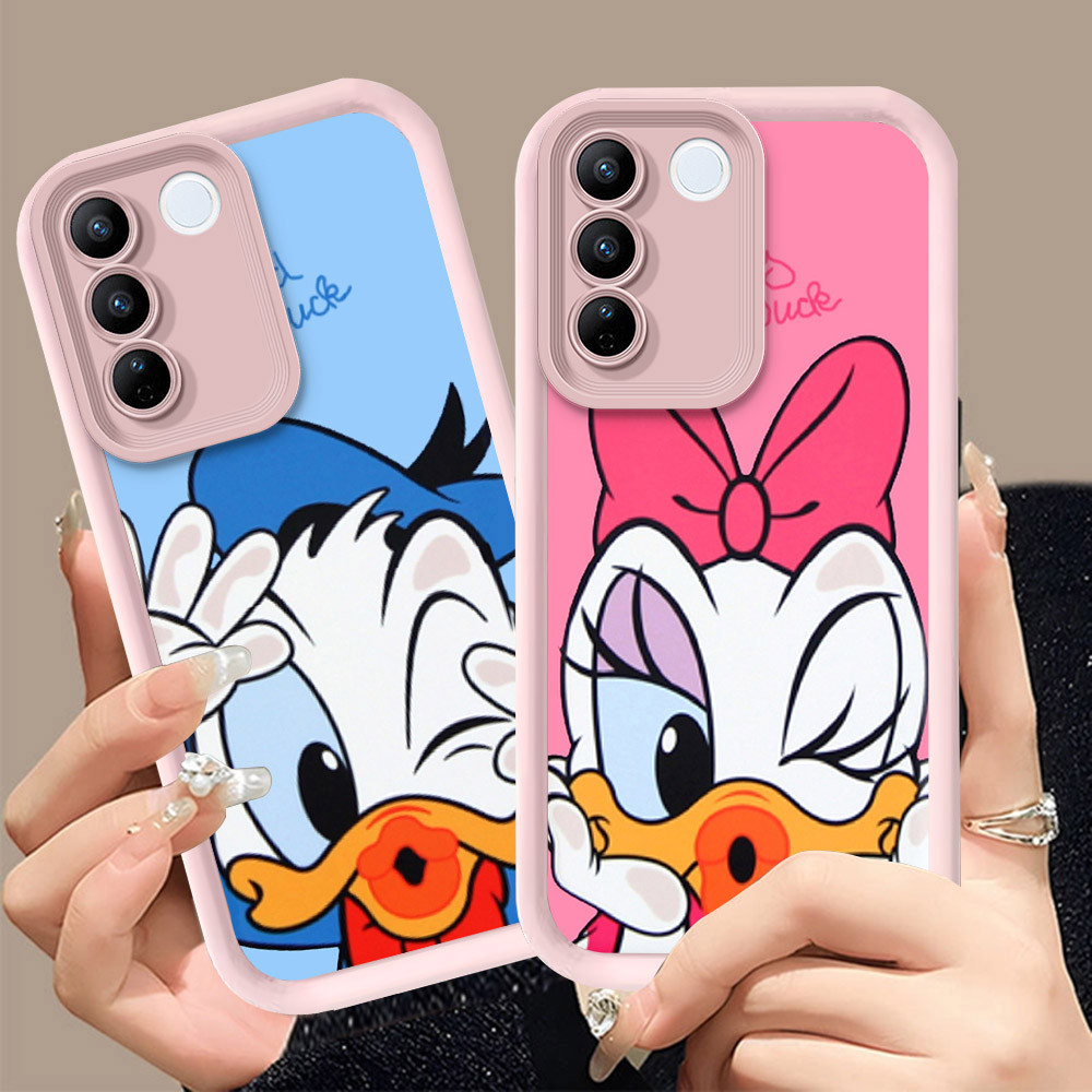 Q-34 Donald Duck ขาวดำเคสโทรศัพท์หรับ VIVO V29E V29 V27 Pro ปกสีชมพู