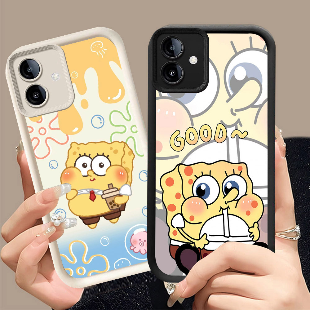 Q-7 SpongeBob ขาวดำเคสโทรศัพท์หรับ Samsung A05 A07 A06 A04E A04 A03 5G ปกสีชมพู