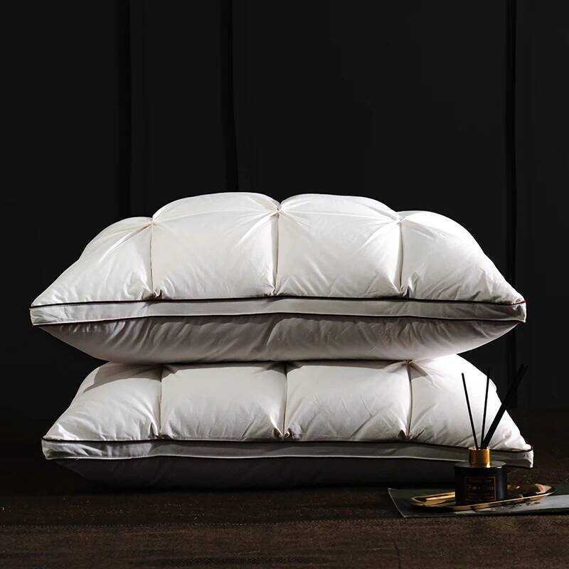 White Goose Down Feather Pillows For Sleeping Neck Protection Bed Pillows Soft Comfort 100% Cotton