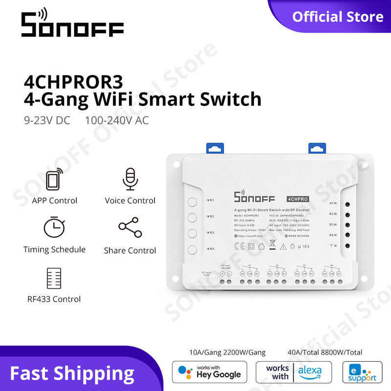 ❤ SONOFF 4Ch PRO R3 4 Gang Wifi Smart Switch พร้อม RF ควบคุมการทำงาน3โหมดสวิทช์สวิทช์ Ewelink A