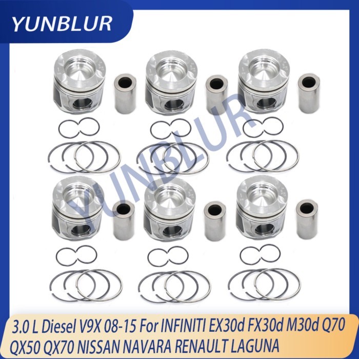 STD / 0.5 V9X Engine Piston & Ring Set Fit 3.0 L Diesel For 08-15 INFINITI EX FX QX50 NISSAN NAVARA