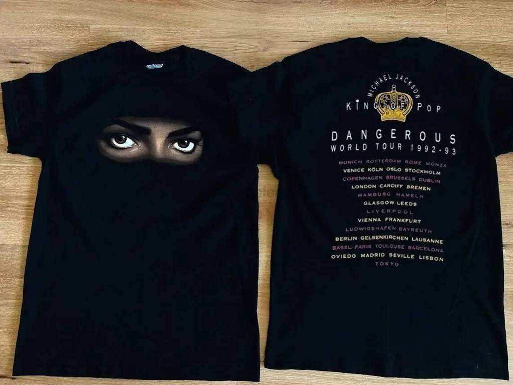 Michael Jackson Dangerous World Tour 1992-93 Unisex เสื้อยืดสีดํา Vtg 90s Michael Jackson Tour Conce