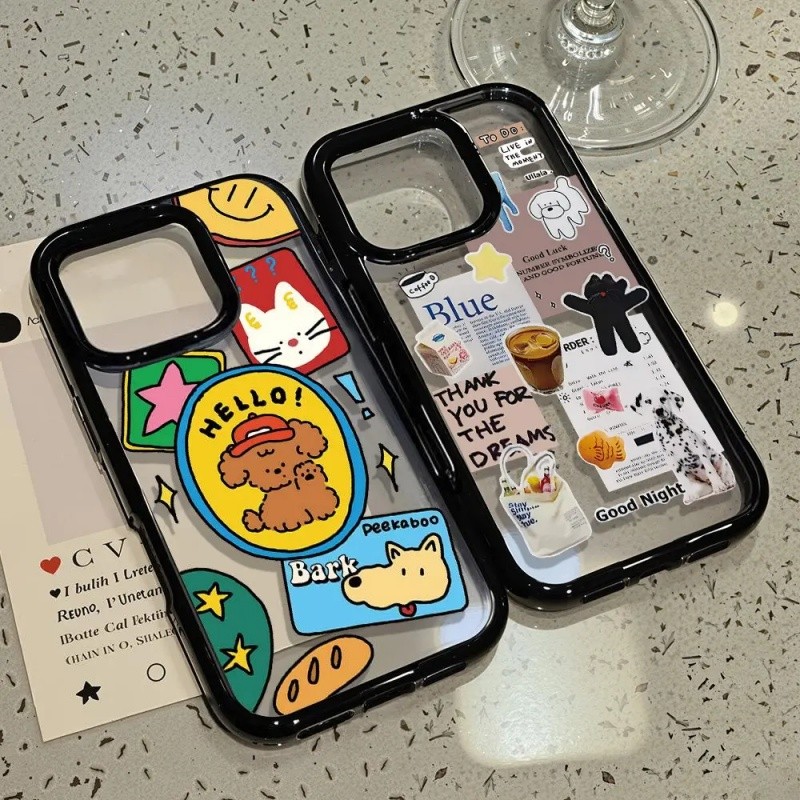 INS puppy phone case for iPhone 11, 17, 13, 14, 15, 16, Pro Max, 12 Pro 16 Pro Max luxury drop-proof acrylic phone case