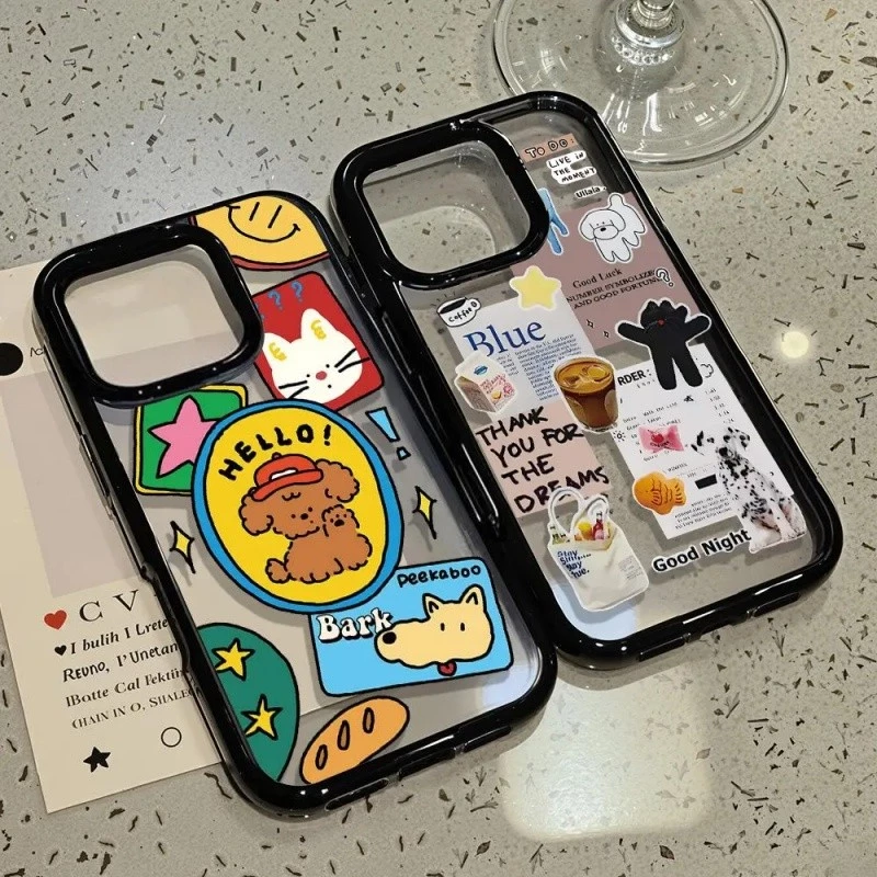 INS puppy phone case for iPhone 11, 17, 13, 14, 15, 16, Pro Max, 12 Pro 16 Pro Max luxury drop-proof acrylic phone case