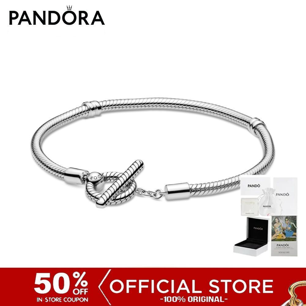 (ของแท้100%) Pandora Silver T-Bar Snake Chain Bracelet เครื่องประดับ สร้อยข้อมือ สีเงิน เงิน สร้อยข้อมือสีเงิน
