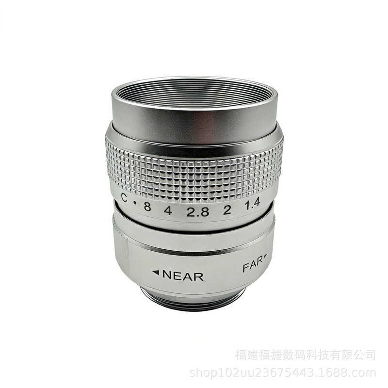 Fujian CCTV25mm เลนส์ออปติคอลสีเงิน F1.4 C พอร์ตการบิดเบือนต่ําเลนส์รักษาความปลอดภัยการตรวจสอบอุตสาห