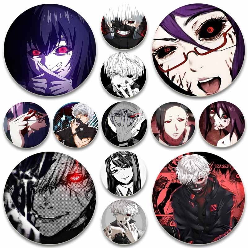 Tokyo Ghoul ปุ่มอะนิเมะ Pins รอบเข็มกลัดสร้างสรรค์สําหรับอุปกรณ์เสริมกระเป๋าเป้สะพายหลัง Kaneki Ken 