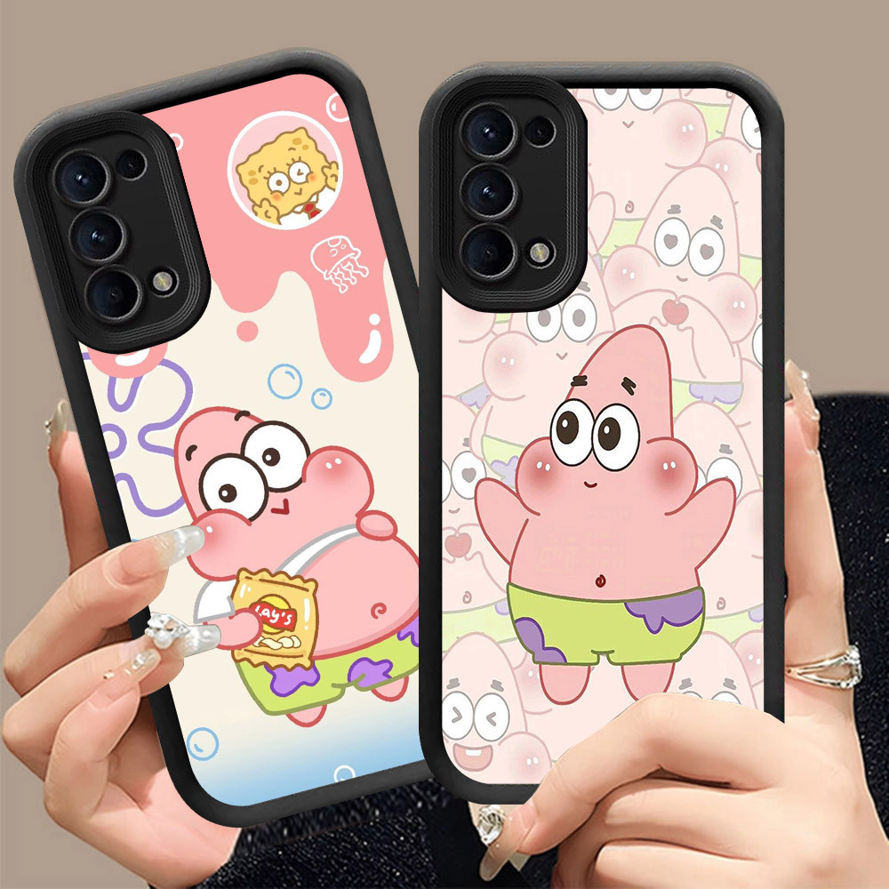 Q-5 SpongeBob ขาวดำเคสโทรศัพท์หรับ OPPO Reno 5F 5 4F Iite 4 5Z Lite 5G ปกสีชมพู